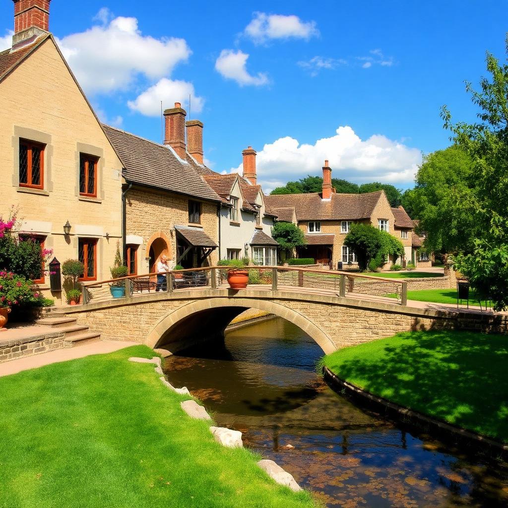 Stone footbridge over the River Windrush in Bourton-on-the-Water