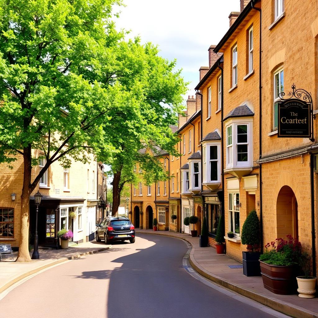 Tree-lined Broadway village high street