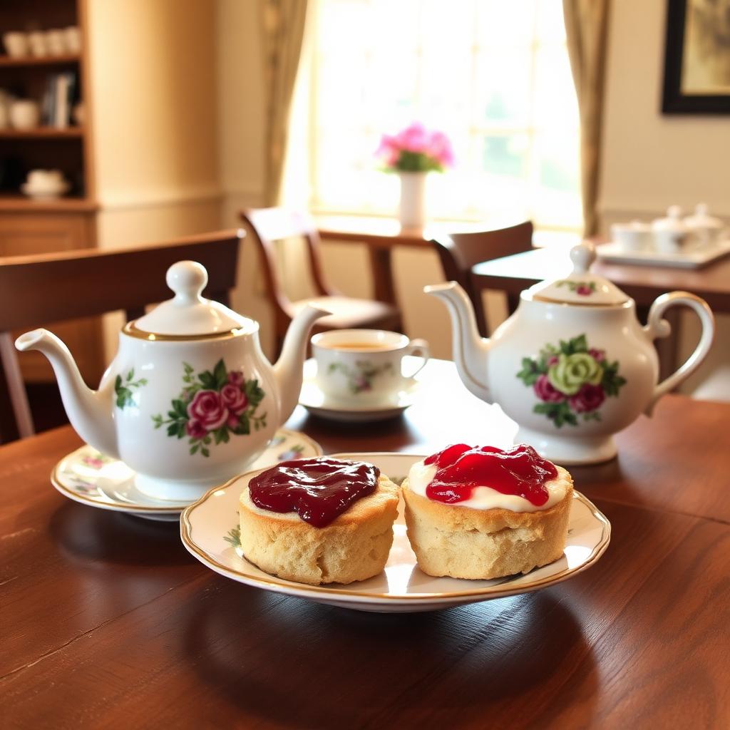 Cream tea with scones, jam and clotted cream