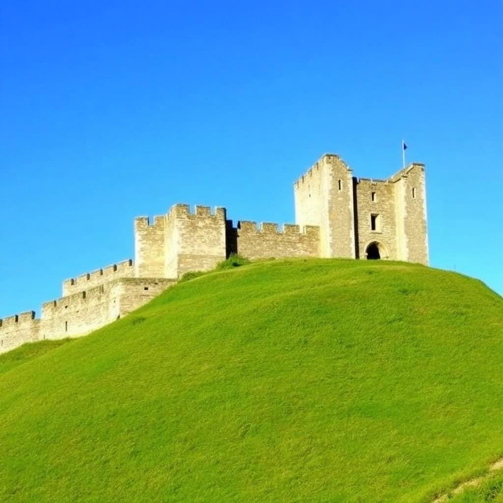 Carisbrooke Castle on its grassy hill